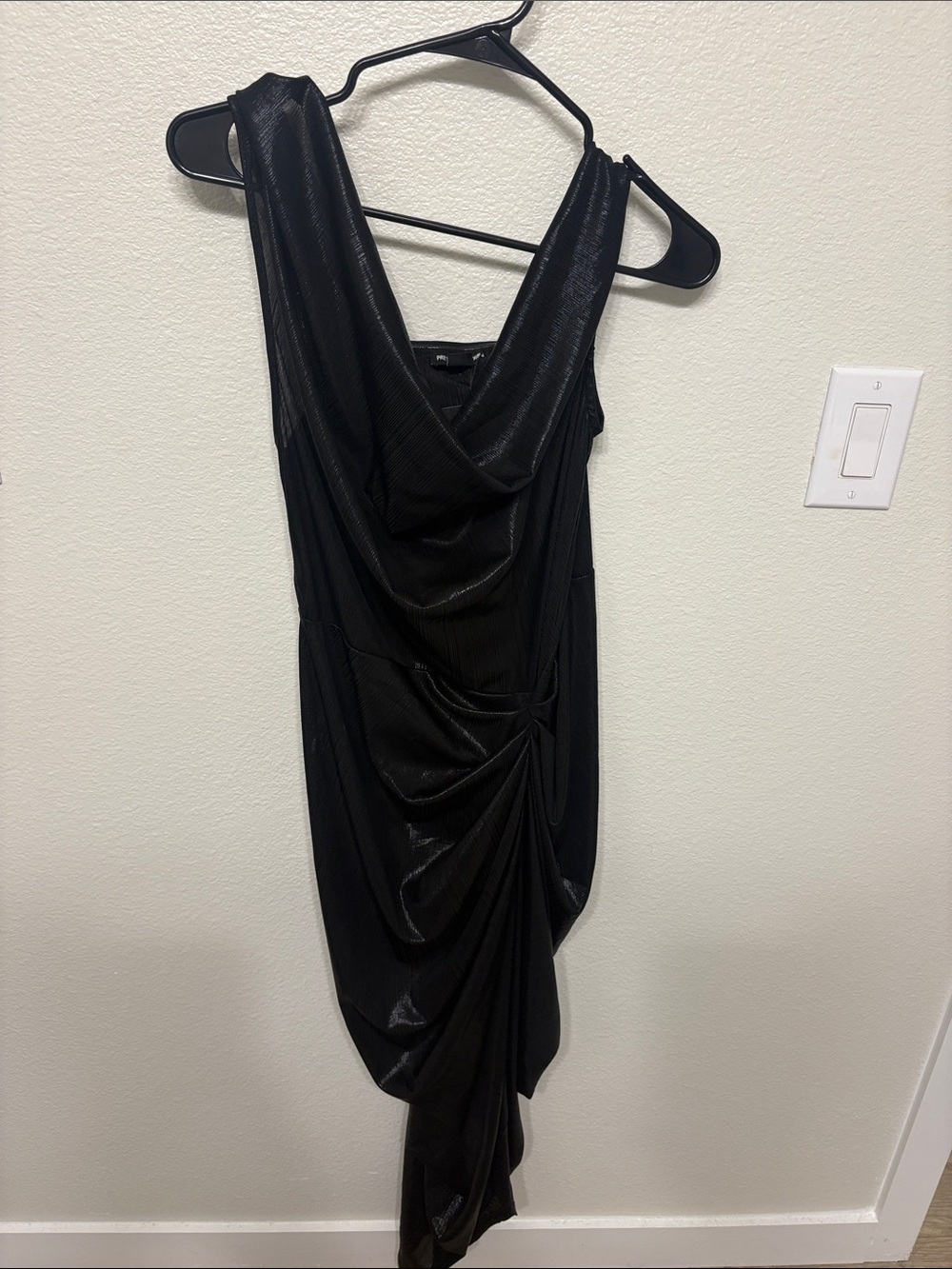 PrettyLittleThing Black Asymmetrical Drape Dress